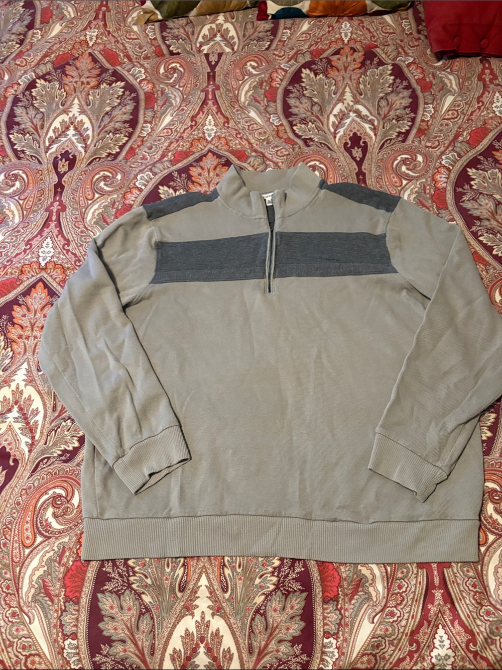 Calvin Klein Men's Half-Zip Pullover Sweater - Gray with Dark Gray Stripe